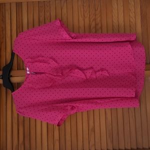 Cute Pink and Black Polka Dot Short Sleeve Blouse
